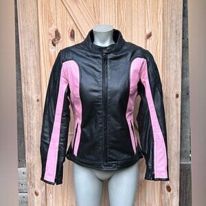 Bilt Womens Black Pink Leather Armored Biker Moto Motorcycle Jacket~8~